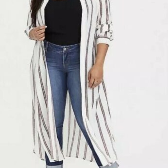 Torrid Women Kimono 4 BLACK RED STRIPE GEORGETT - Picture 3 of 4